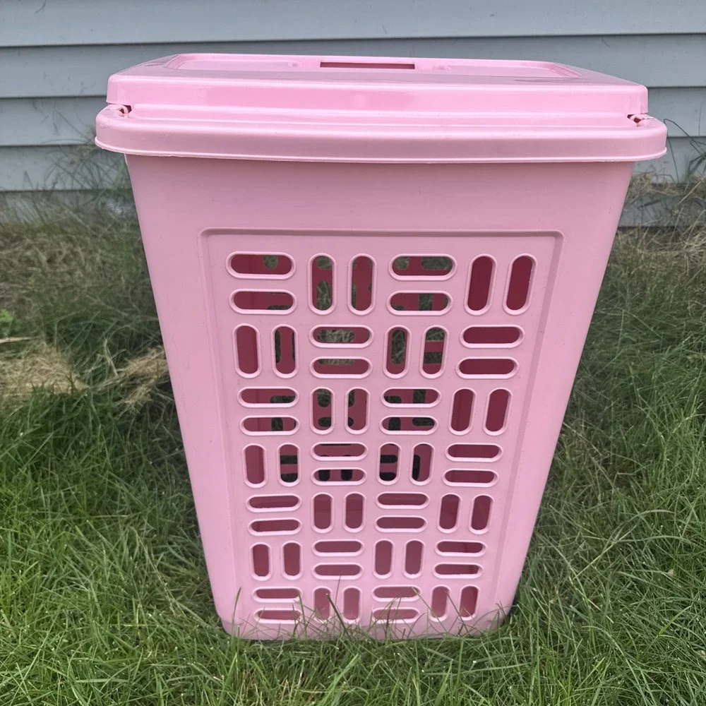 Sterilite Laundry Hamper Pink Plastic Tall 62 Qt Flip Lid Movie Prop Vtg 1990s